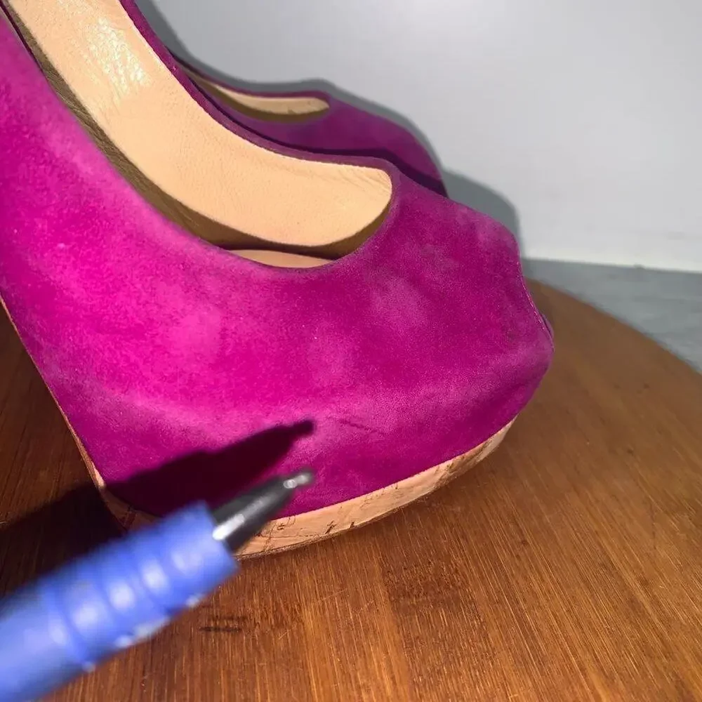 Giuseppe Zanotti SHARON Platform Peep Toe Suede Purple Clover Pump Heels Sz 38.5